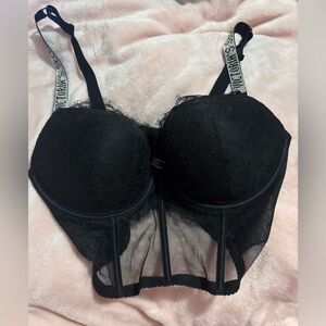⭐️Victoria’s Secret beautiful black corset bra with silver gems 38 D